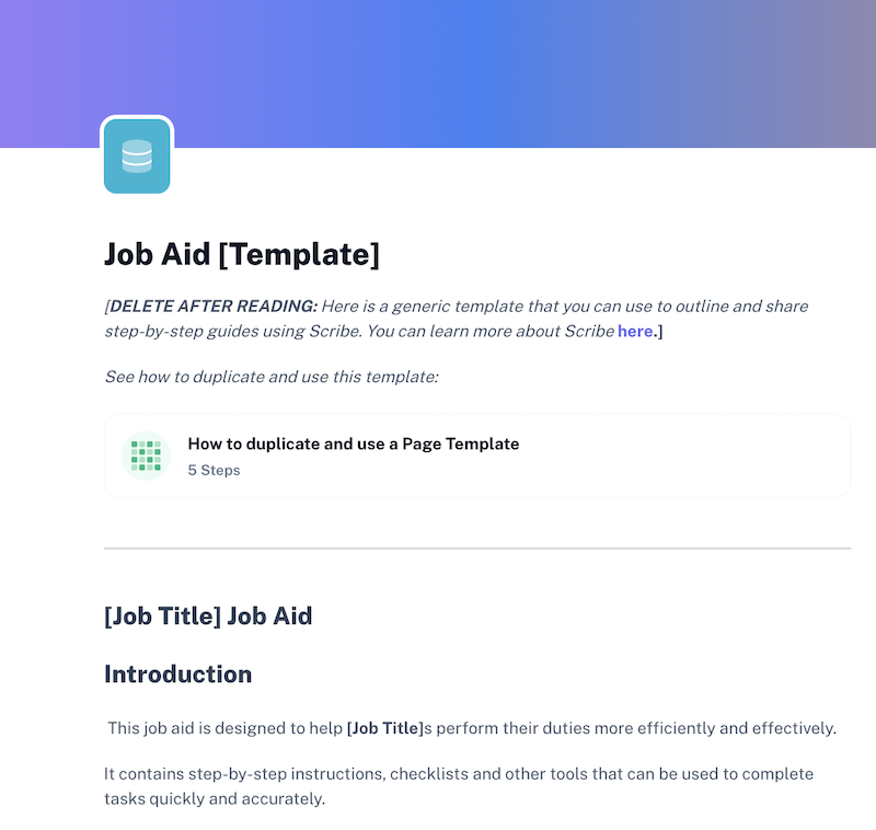 Job Aid Template Scribe